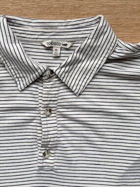Toad & Co Striped Polo Shirt Men’s XL Short Sleeve Organic Cotton Casual